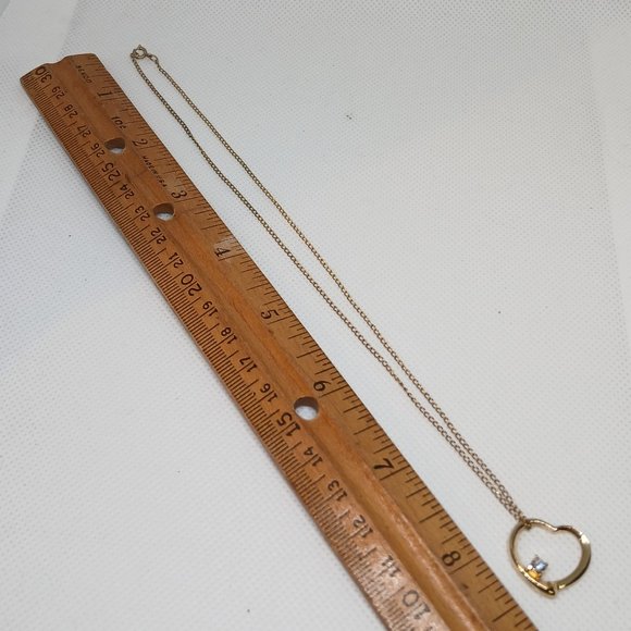 Vintage Gold Tone Open Heart Pendant Necklace with Faux Stone #13W - Picture 8 of 13